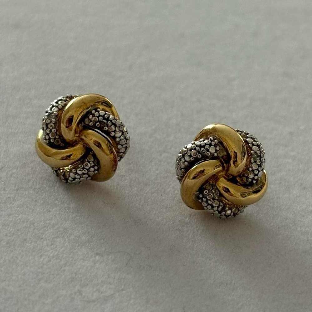 PAJ 925 Sterling Silver Gold Tone Bedazzled Round Knot Stud Earrings